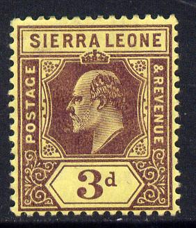 Sierra Leone 1907-12 KE7 MCA 3d purple on yellow mounted mint SG 104