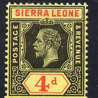 Sierra Leone 1912-21 KG5 MCA 4d black & red on yellow mounted mint SG 117