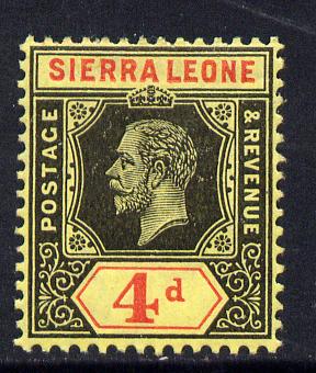 Sierra Leone 1912-21 KG5 MCA 4d black & red on yellow mounted mint SG 117