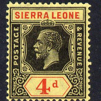 Sierra Leone 1921-27 KG5 Script CA 4d black & red on yellow mounted mint SG 137