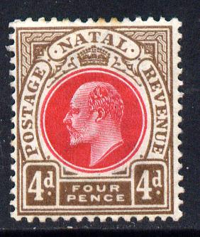 Natal 1902-03 KE7 Crown CA Postage-Revenue 4d carmine & cinnamon mounted mint SG 133