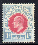 Natal 1902-03 KE7 Crown CA Postage-Revenue 1s carmine & pale blue mounted mint SG 136