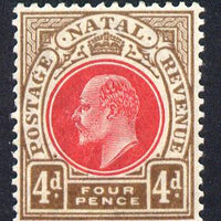 Natal 1904-08 KE7 MCA Postage-Revenue 4d carmine & cinnamon mounted mint SG 152