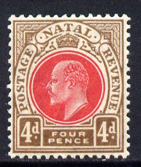 Natal 1904-08 KE7 MCA Postage-Revenue 4d carmine & cinnamon mounted mint SG 152