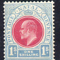 Natal 1904-08 KE7 MCA Postage-Revenue 1s carmine & pale blue mounted mint SG 155