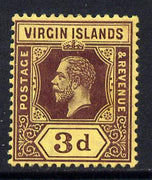 British Virgin Islands 1913-19 KG5 MCA 3d purple on yellow mounted mint SG 73