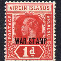 British Virgin Islands 1916-19 KG5 1d red opt'd WAR TAX mounted mint SG 78