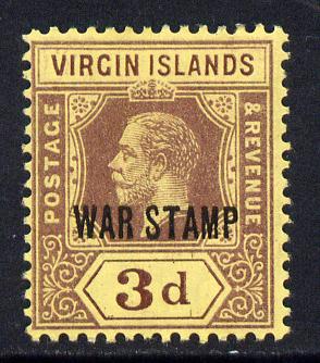 British Virgin Islands 1916-19 KG5 3d purple on yellow opt'd WAR TAX mounted mint SG 79