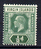 British Virgin Islands 1921 KG5 Script CA 1/2d green die II mounted mint SG 80