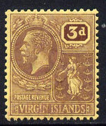 British Virgin Islands 1922-28 KG5 MCA 3d purple on yellow mounted mint SG 82