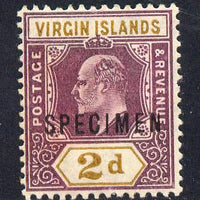 British Virgin Islands 1904 KE7 2d purple & ochre overprinted SPECIMEN without gum with only about 730 produced SG 56s