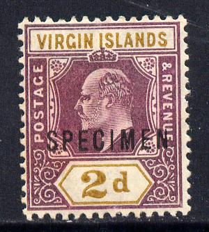 British Virgin Islands 1904 KE7 2d purple & ochre overprinted SPECIMEN without gum with only about 730 produced SG 56s