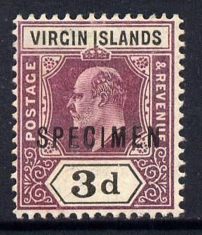 British Virgin Islands 1904 KE7 3d purple & black overprinted SPECIMEN without gum with only about 730 produced SG 58s