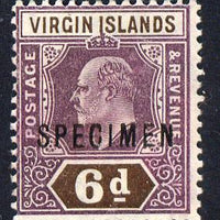 British Virgin Islands 1904 KE7 6d purple & brown overprinted SPECIMEN without gum with only about 730 produced SG 59s