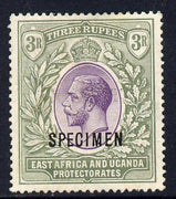 Kenya, Uganda & Tanganyika 1921-22 KG5 Script CA 3r overprinted SPECIMEN fine with gum only about 400 produced SG 73s