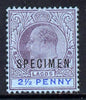 Lagos 1904 KE7 Crown CA 2.5d overprinted SPECIMEN fine with gum only about 730 produced SG 47s