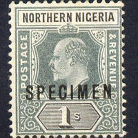 Northern Nigeria 1902 KE7 Crown CA 1s green & black overprinted SPECIMEN without gum only about 730 produced SG 16s