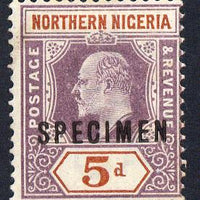 Northern Nigeria 1902 KE7 Crown CA 5d dull purple & chestnut overprinted SPECIMEN without gum only about 730 produced SG 14s