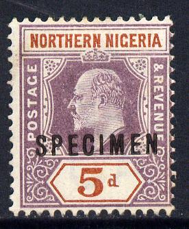 Northern Nigeria 1902 KE7 Crown CA 5d dull purple & chestnut overprinted SPECIMEN without gum only about 730 produced SG 14s