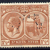 St Kitts-Nevis 1921-29 KG5 Script CA Columbus 1.5d red-brown,with SPECIMEN perfin fine with gum only about 400 produced SG 40as