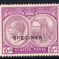 St Kitts-Nevis 1921-29 KG5 Script CA Columbus 6d dull & bright purple overprinted SPECIMEN without gum only about 400 produced SG 46s