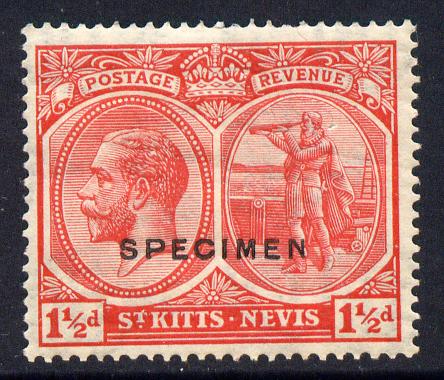 St Kitts-Nevis 1921-29 KG5 Script CA Columbus 1.5d red overprinted SPECIMEN fine with gum only about 400 produced SG 40s