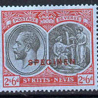 St Kitts-Nevis 1921-29 KG5 Script CA Medicine Spring 2s6d black & red on blue overprinted SPECIMEN fine with gum only about 400 produced SG 47as