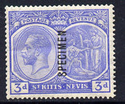 St Kitts-Nevis 1921-29 KG5 Script CA Medicine Spring 3d dull ultramarine overprinted SPECIMEN fine with gum only about 400 produced SG 45s