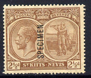 St Kitts-Nevis 1921-29 KG5 Script CA Medicine Spring 2.5d brown overprinted SPECIMEN fine with gum only about 400 produced SG 43s