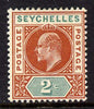 Seychelles 1903 KE7 Crown CA 2c chestnut & green mounted mint SG 46