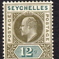 Seychelles 1903 KE7 Crown CA 12c olive-sepia & dull green mounted mint SG 49