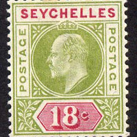 Seychelles 1903 KE7 Crown CA 18c sage-green & carmine mounted mint SG 51