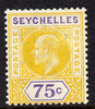 Seychelles 1903 KE7 Crown CA 75c yellow & violet mounted mint SG 54