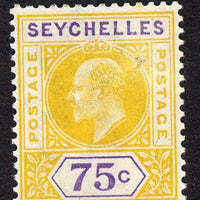 Seychelles 1903 KE7 Crown CA 75c yellow & violet mounted mint SG 54