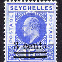 Seychelles 1903 KE7 surcharged 3c on 15c ultramarine mounted mint SG 57