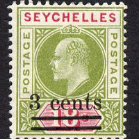 Seychelles 1903 KE7 surcharged 3c on 18c sage-green & carmine mounted mint SG 58