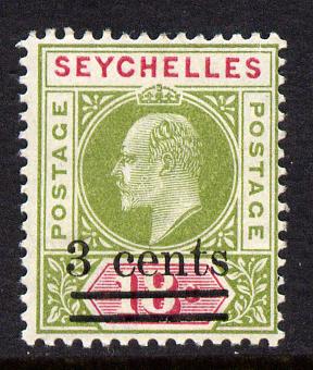 Seychelles 1903 KE7 surcharged 3c on 18c sage-green & carmine mounted mint SG 58