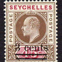 Seychelles 1903 KE7 surcharged 3c on 45c brown & carmine mounted mint SG 59