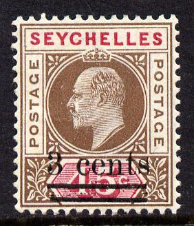 Seychelles 1903 KE7 surcharged 3c on 45c brown & carmine mounted mint SG 59