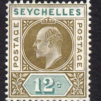 Seychelles 1906 KE7 MCA 12c olive-sepia & dull green mounted mint SG 63