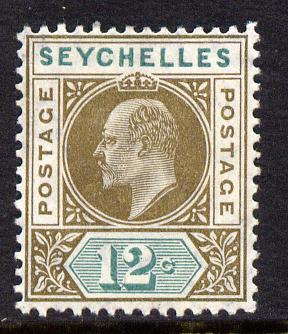 Seychelles 1906 KE7 MCA 12c olive-sepia & dull green mounted mint SG 63