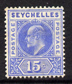 Seychelles 1906 KE7 MCA 15c ultramarine mounted mint SG 64