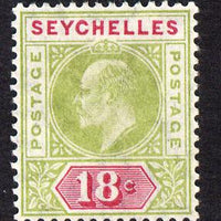 Seychelles 1906 KE7 MCA 18c sage-green & carmine mounted mint SG 65