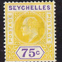 Seychelles 1906 KE7 MCA 75c yellow & violet mounted mint SG 68