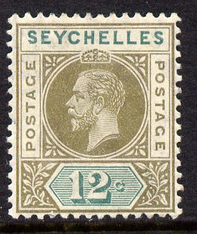 Seychelles 1912-16 KG5 MCA 12c olive-sepia & dull green mounted mint SG 74