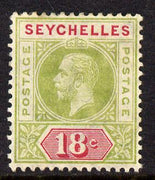 Seychelles 1912-16 KG5 MCA 18c sage-green & carmine mounted mint SG 76