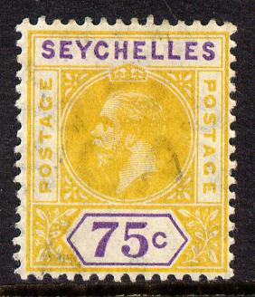 Seychelles 1912-16 KG5 MCA 75c yellow & violet mounted mint SG 79