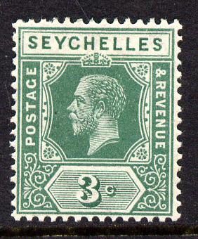 Seychelles 1917-22 KG5 MCA die I - 3c green mounted mint SG 83