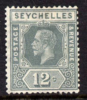 Seychelles 1917-22 KG5 MCA die I - 12c grey mounted mint SG 86