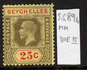 Seychelles 1917-22 KG5 MCA die II - 25c black & red on yellow mounted mint SG 89b